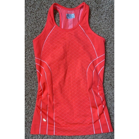 Athleta Finish Fast Line Tank Size XS Coral Orange Racerback Top T Shirt Ruched - Picture 9 of 9